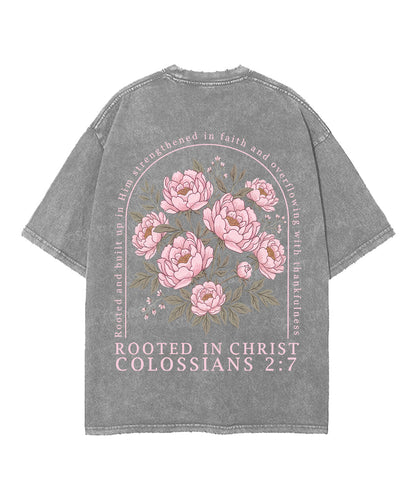 Rooted In Christ Double Sided Unisex Washed Christian T-shirt