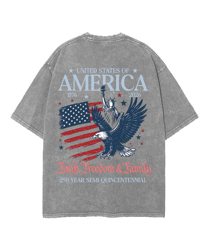 250 Years America Anniversary Double Sided Unisex Washed Christian T-shirt