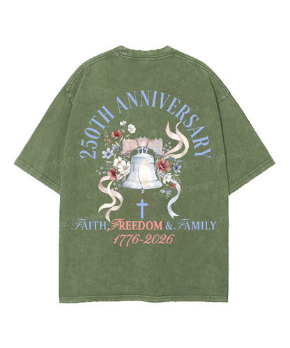 250 Years America Anniversary Double Sided Unisex Washed Christian T-shirt