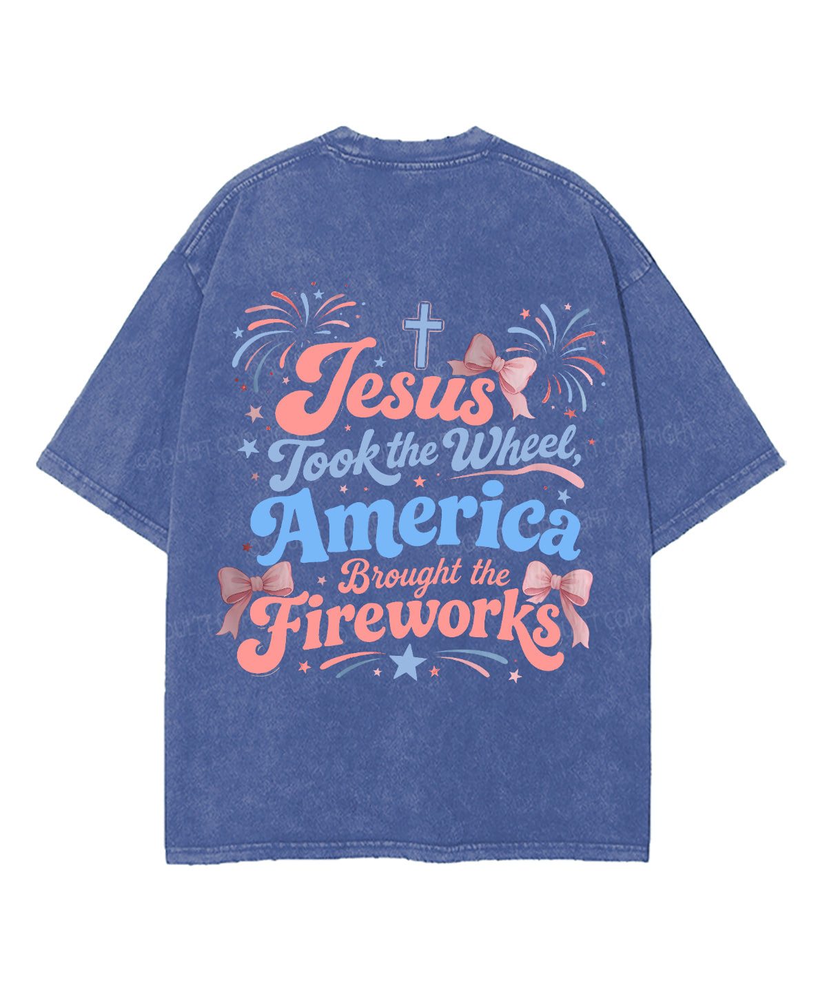 Jesus Took The Wheel America Double Sided Unisex Washed Christian T-shirt