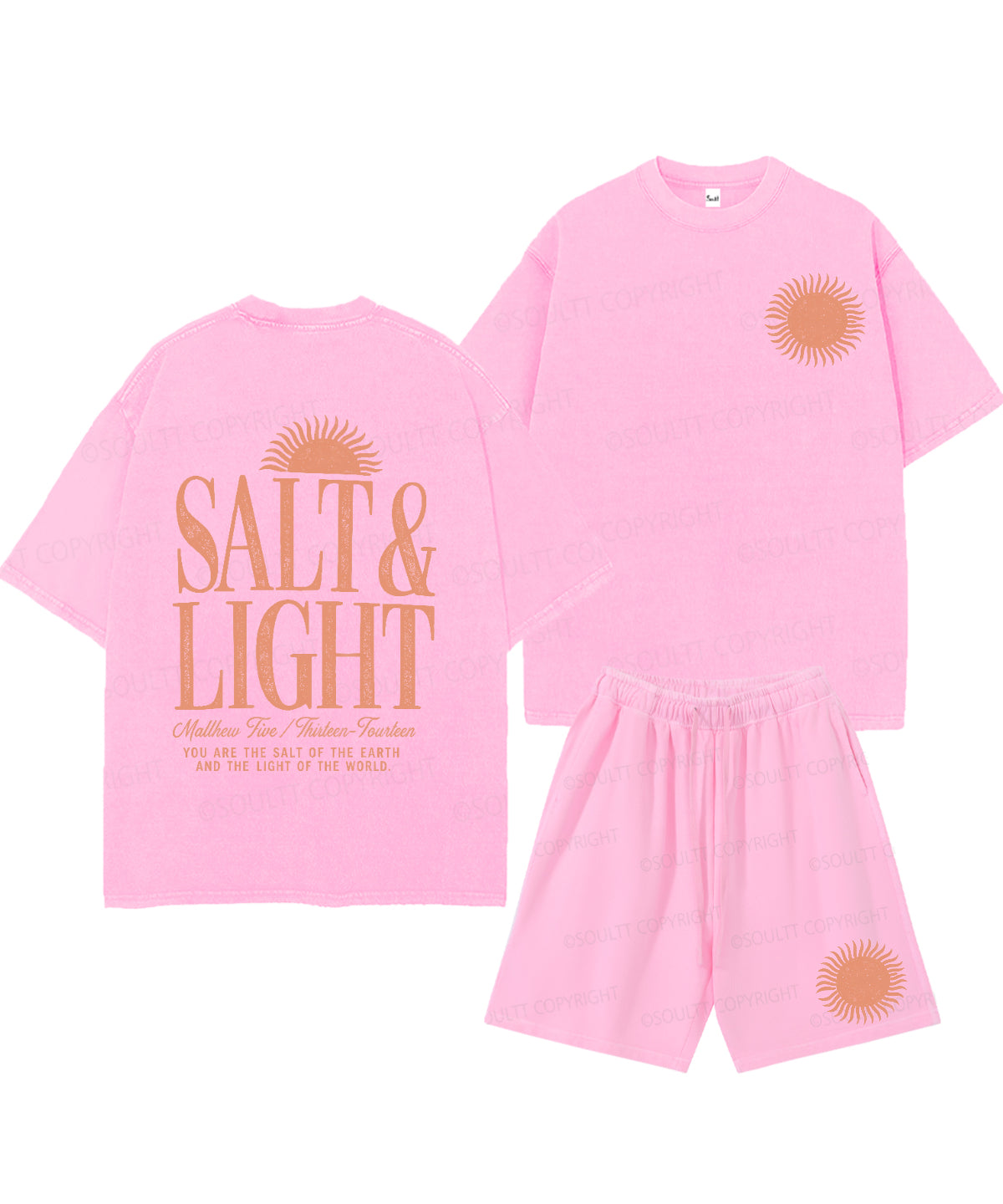 Salt & Light Double Sided Unisex Christian Washed T-Shirt & Shorts