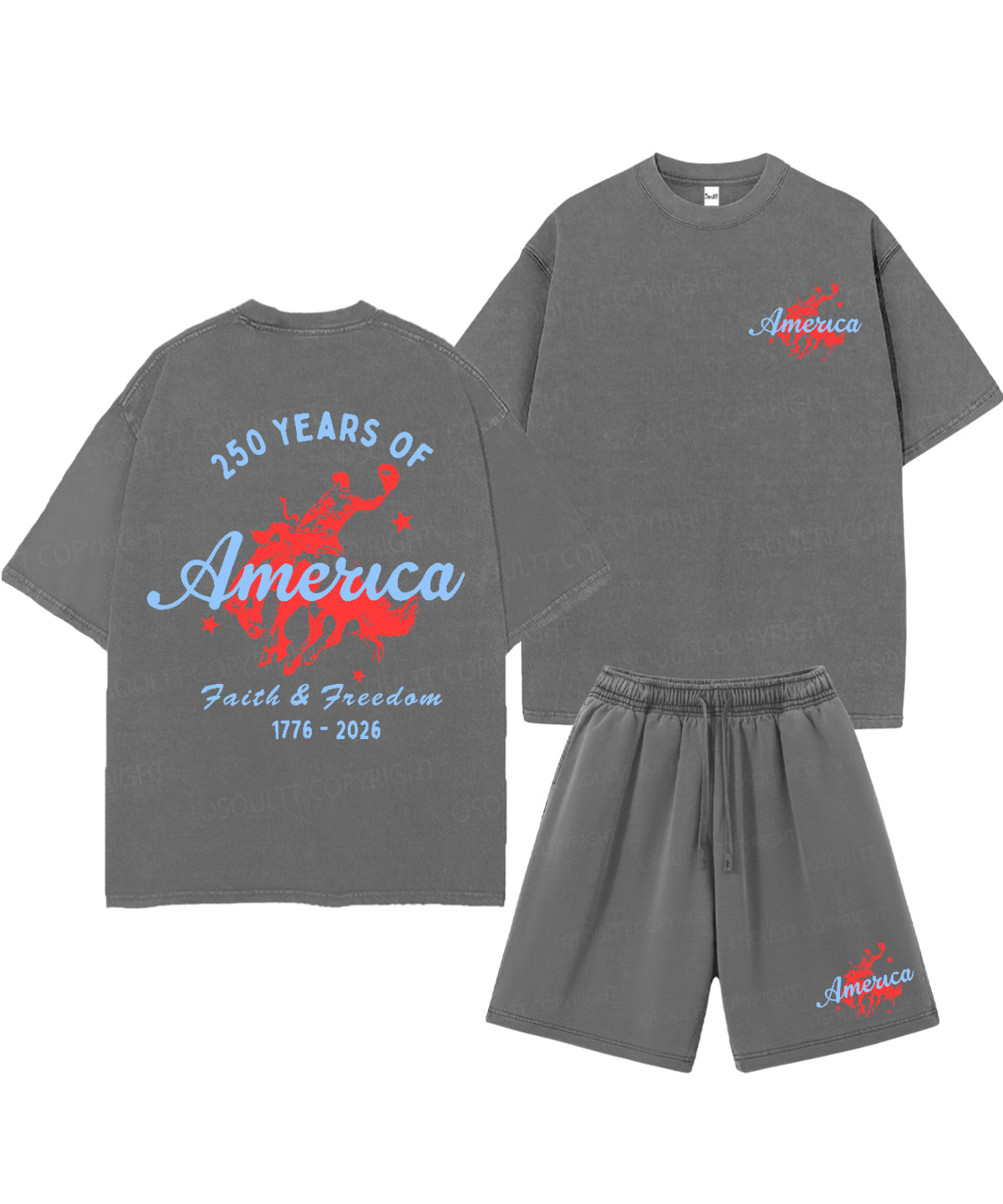 250 Years America Anniversary Double Sided Unisex Christian Washed T-Shirt & Shorts