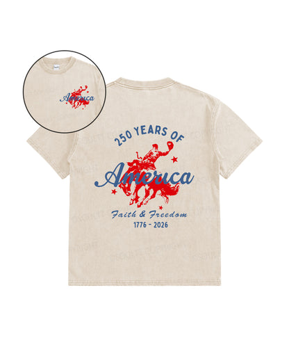 Kids 250 Years America Anniversary Double Sided Washed Christian T-shirt
