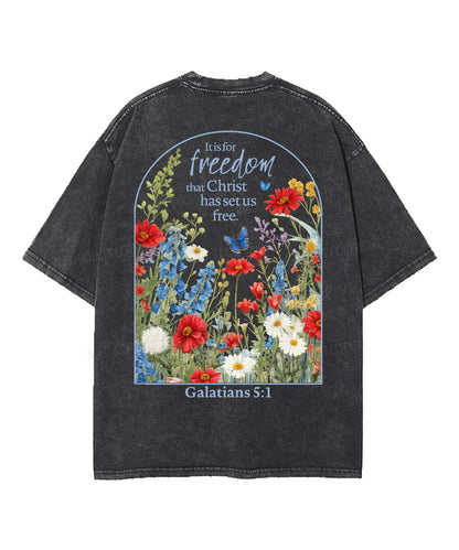 Christ Has Set Us Free Double Sided Unisex Washed Christian T-shirt