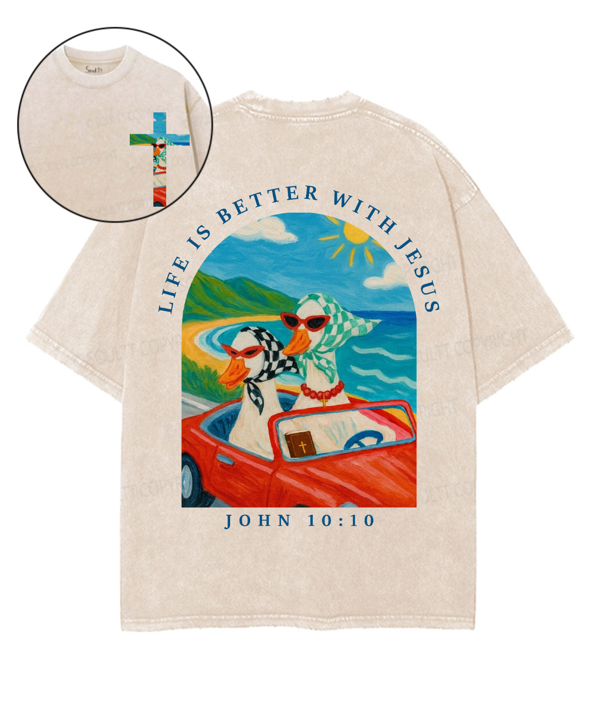 Life Is Better With Jesus Double Sided Unisex Washed Christian T-shirt