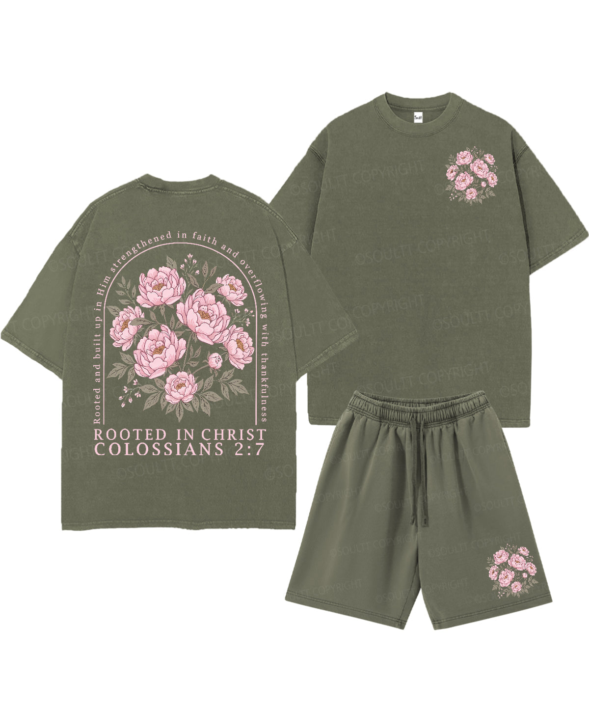 Rooted In Christ Double Sided Unisex Christian Washed T-Shirt & Shorts