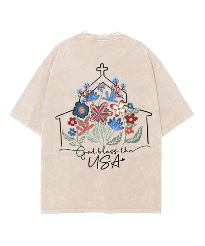 God Bless The USA Double Sided Unisex Washed Christian T-shirt
