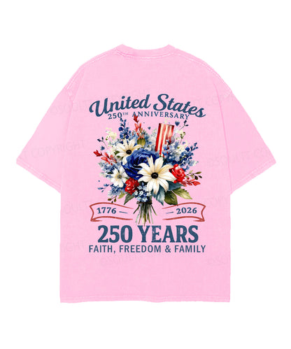 250 Years America Anniversary Double Sided Unisex Christian Washed T-Shirt & Shorts