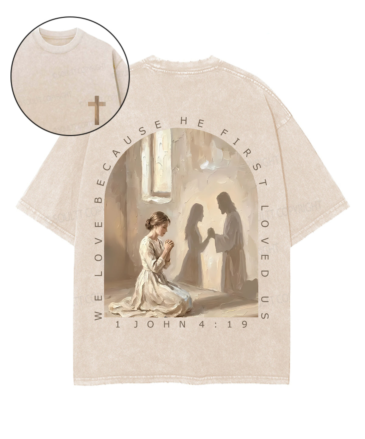 We Love Because He First Loved Us Double Sided Unisex Washed Christian T-shirt