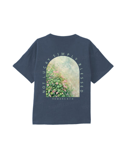 Kids No Lucky Simply Blessed St. Patrick's Day Double Sided Cotton Christian T-shirt