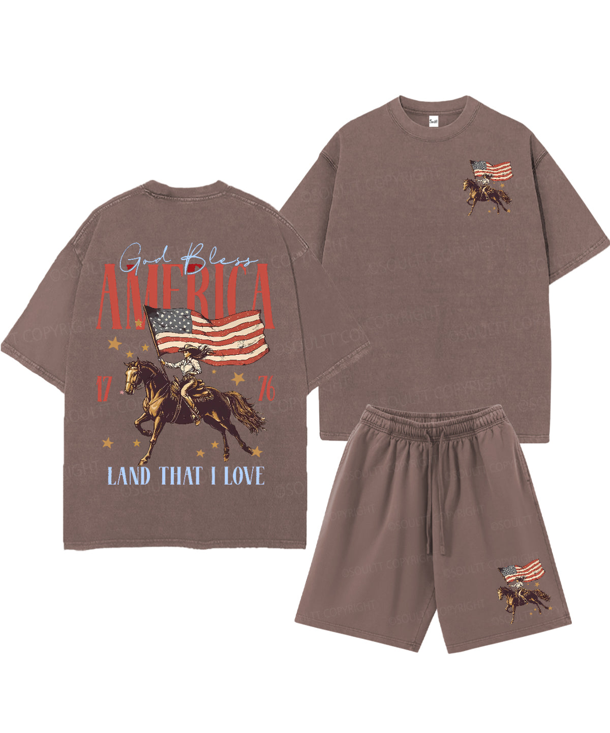 God Bless America Double Sided Unisex Christian Washed T-Shirt & Shorts