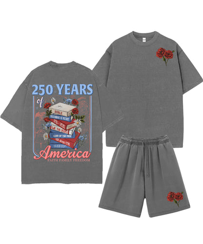 250 Years Of America Double Sided Unisex Christian Washed T-Shirt & Shorts