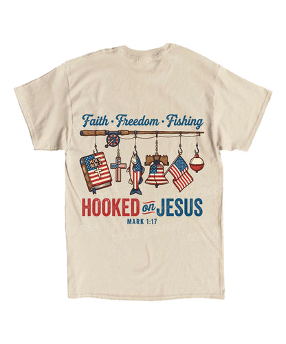 Hooked On Jesus Double Sided Unisex Cotton Christian T-Shirt