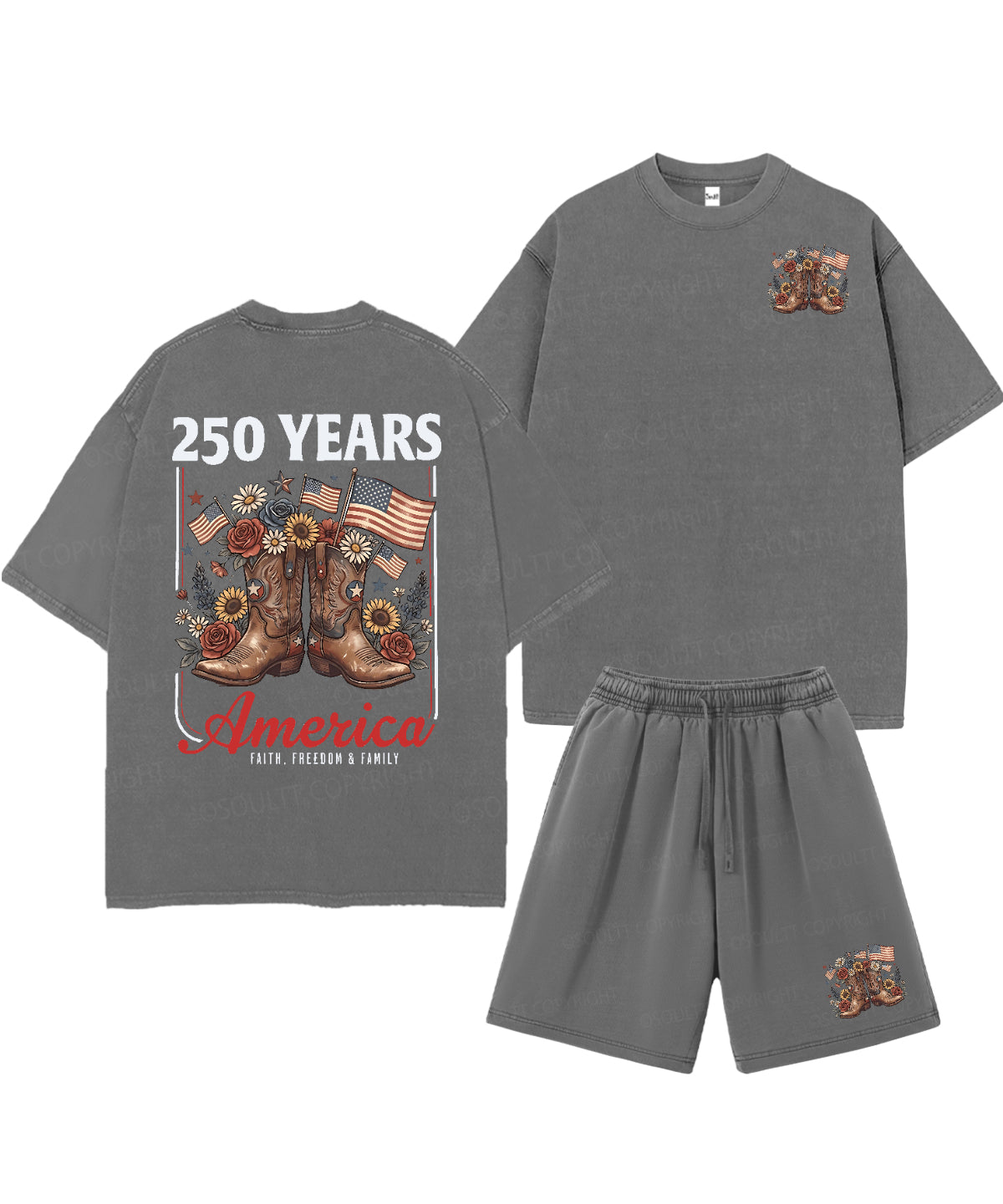 250 Years America Anniversary Double Sided Unisex Christian Washed T-Shirt & Shorts
