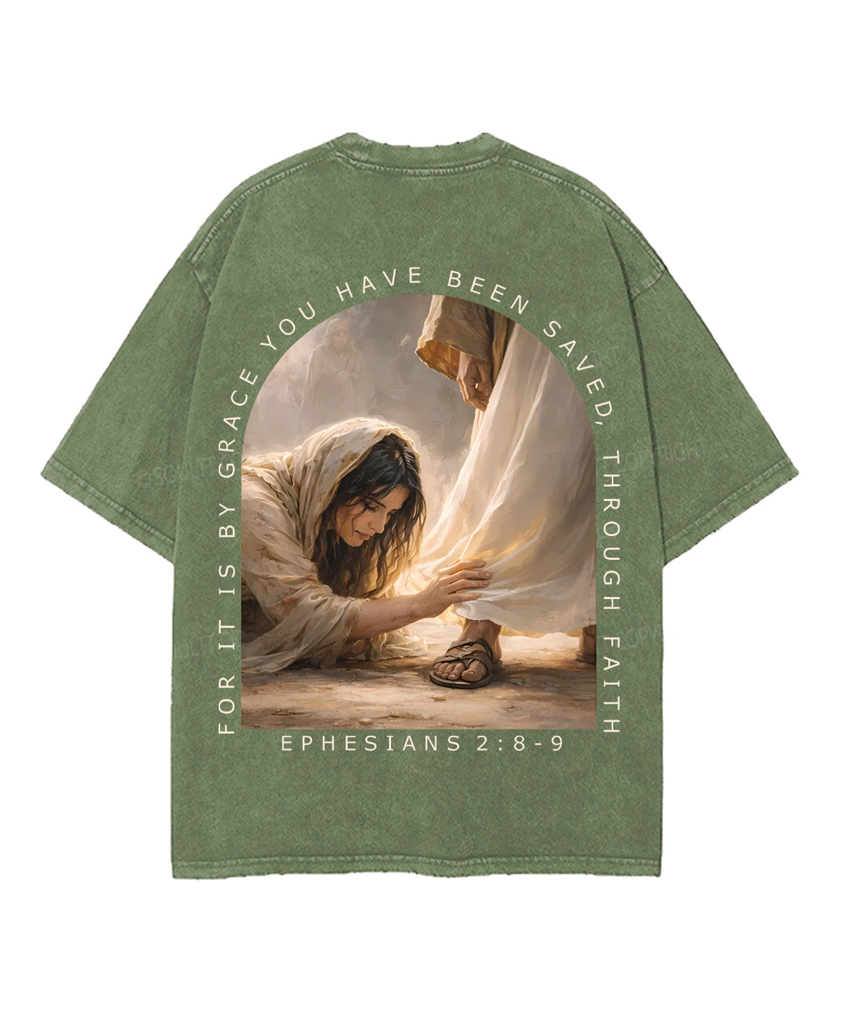 For It Is By Grace You Have Been Saved, Through Faith Double Sided Unisex Washed Christian T-shirt