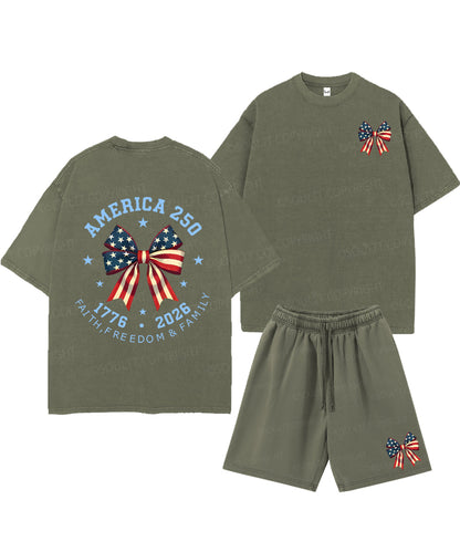 250 Years America Anniversary Double Sided Unisex Christian Washed T-Shirt & Shorts