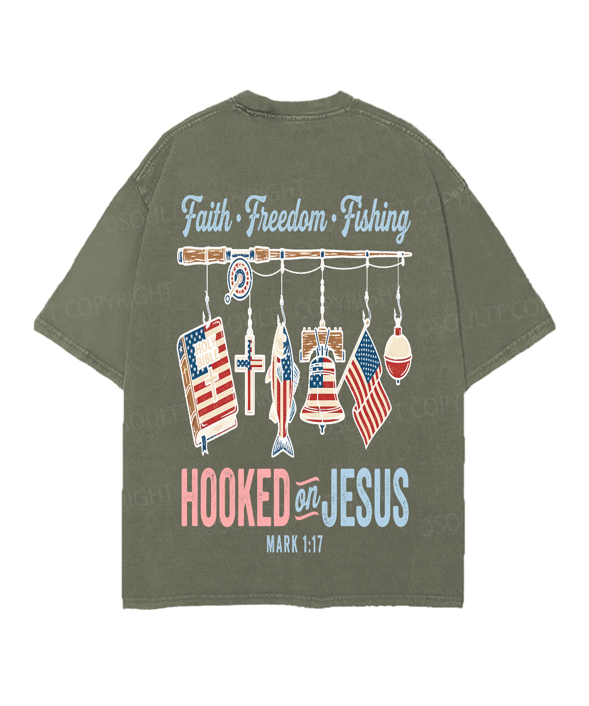 Hooked On Jesus Double Sided Unisex Christian Washed T-Shirt & Shorts