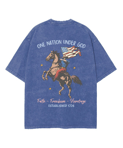 One Nation Under God Double Sided Unisex Washed Christian T-shirt