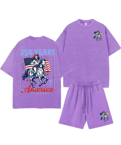 250 Years America Anniversary Double Sided Unisex Christian Washed T-Shirt & Shorts