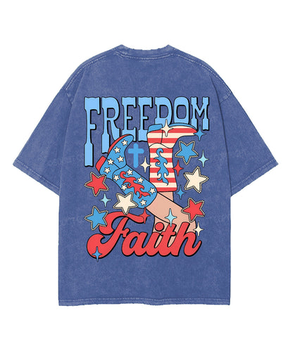 Freedom & Faith Double Sided Unisex Washed Christian T-shirt