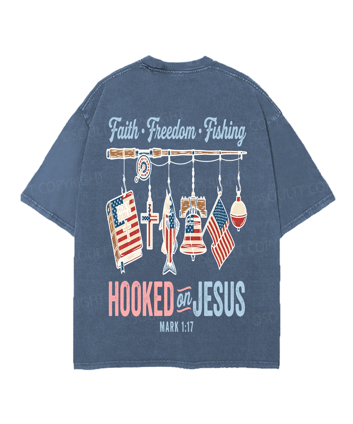 Hooked On Jesus Double Sided Unisex Christian Washed T-Shirt & Shorts