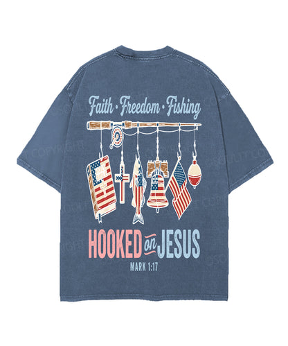 Hooked On Jesus Double Sided Unisex Christian Washed T-Shirt & Shorts
