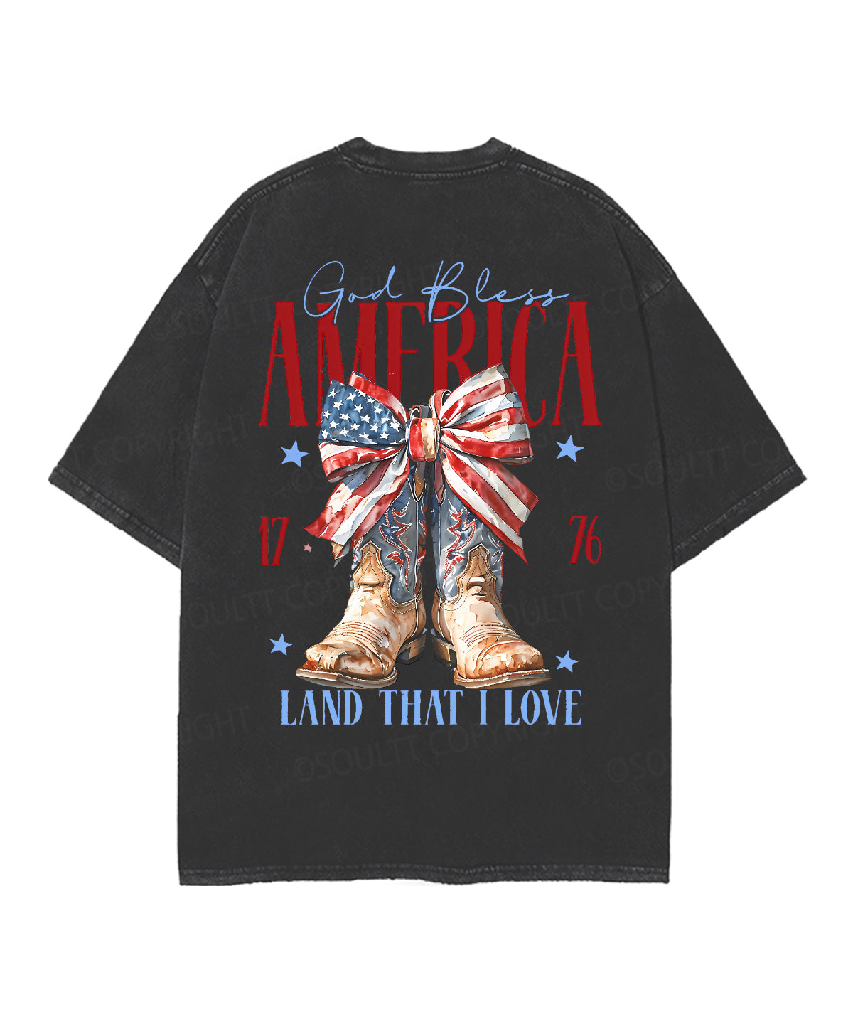 God Bless America Double Sided Unisex Christian Washed T-Shirt & Shorts