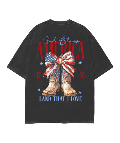 God Bless America Double Sided Unisex Christian Washed T-Shirt & Shorts