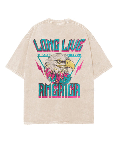 Long Live Faith! Long Live Freedom! Long Live America! Double Sided Unisex Washed Christian T-shirt