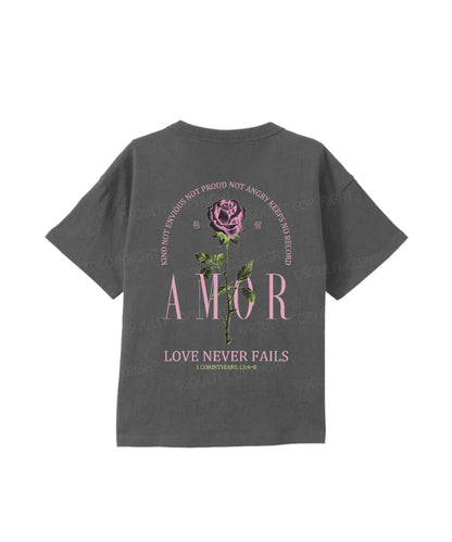 Kids Love Never Fails Double Sided Cotton Christian T-shirt