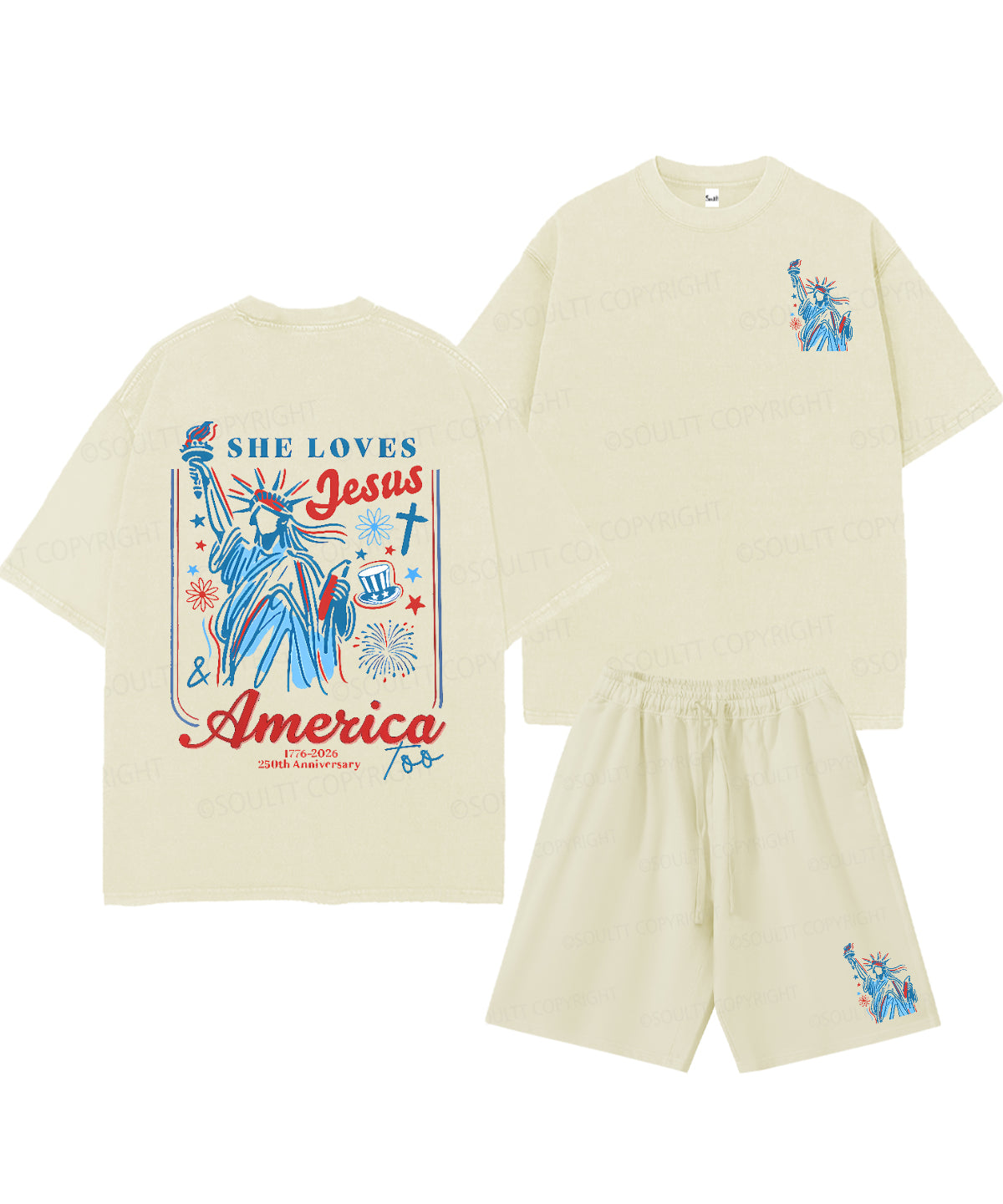 She Loves Jesus And America Too Double Sided Unisex Christian Washed T-Shirt & Shorts