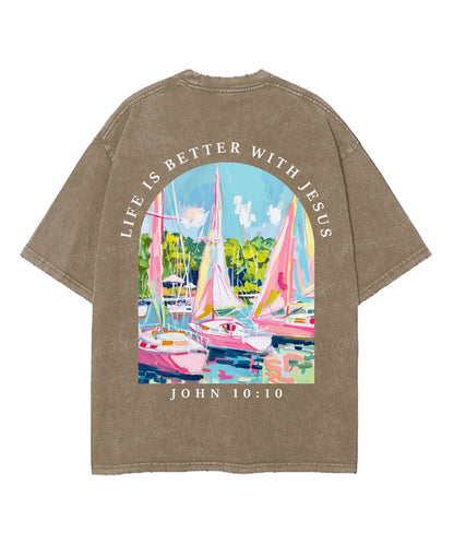 Life Is Better With Jesus Double Sided Unisex Washed Christian T-shirt
