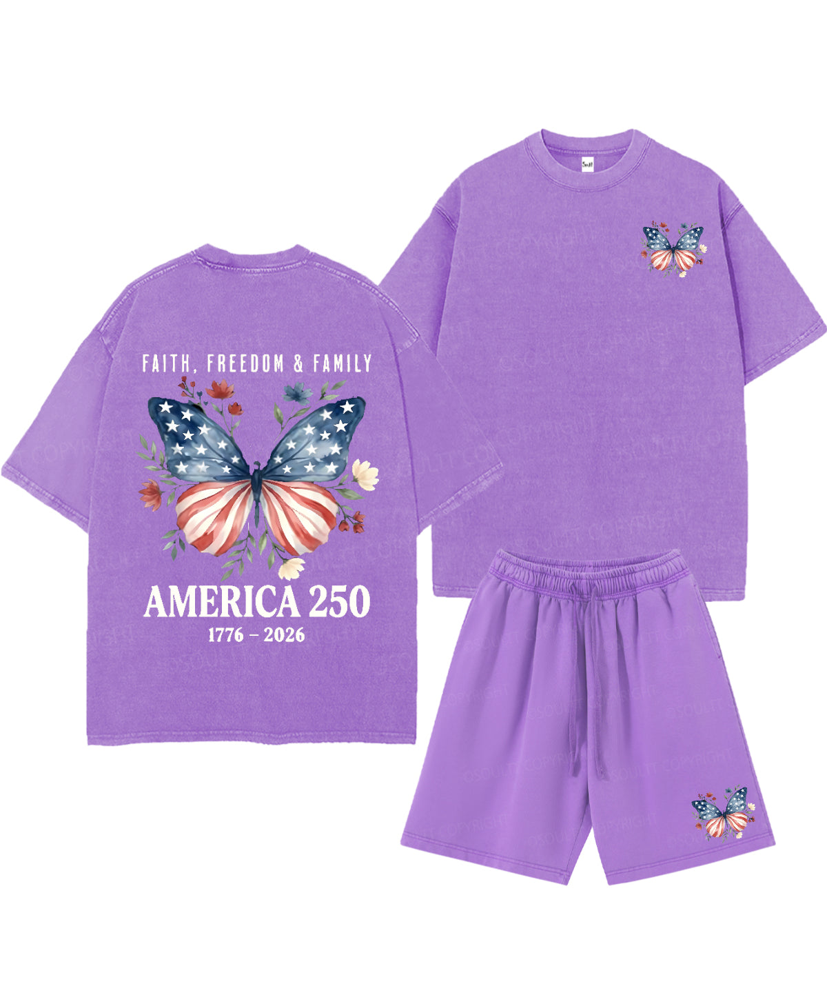 250 Years America Anniversary Double Sided Unisex Christian Washed T-Shirt & Shorts