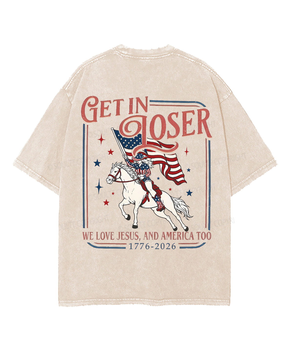 We Love Jesus,And America Too Double Sided Unisex Washed Christian T-shirt