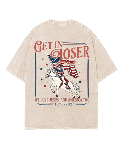 We Love Jesus,And America Too Double Sided Unisex Washed Christian T-shirt