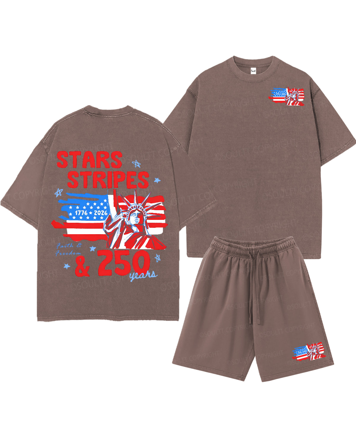 250 Years America Anniversary Double Sided Unisex Christian Washed T-Shirt & Shorts