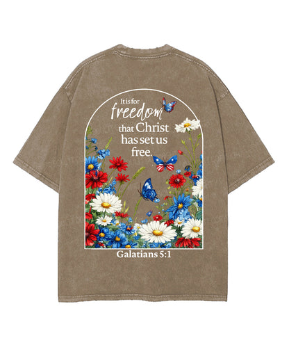 Christ Has Set Us Free Double Sided Unisex Washed Christian T-shirt