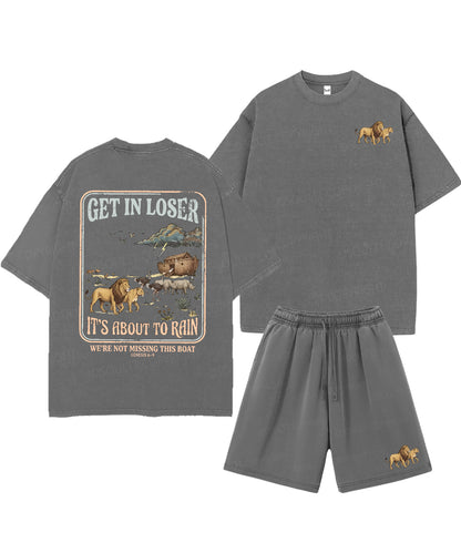 It's About To Rain We're Not Missing This Boat Double Sided Unisex Christian Washed T-Shirt & Shorts