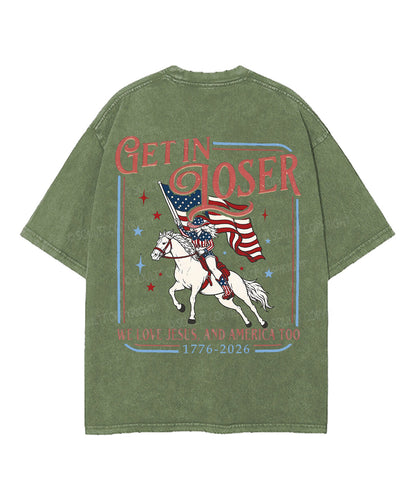 We Love Jesus,And America Too Double Sided Unisex Washed Christian T-shirt