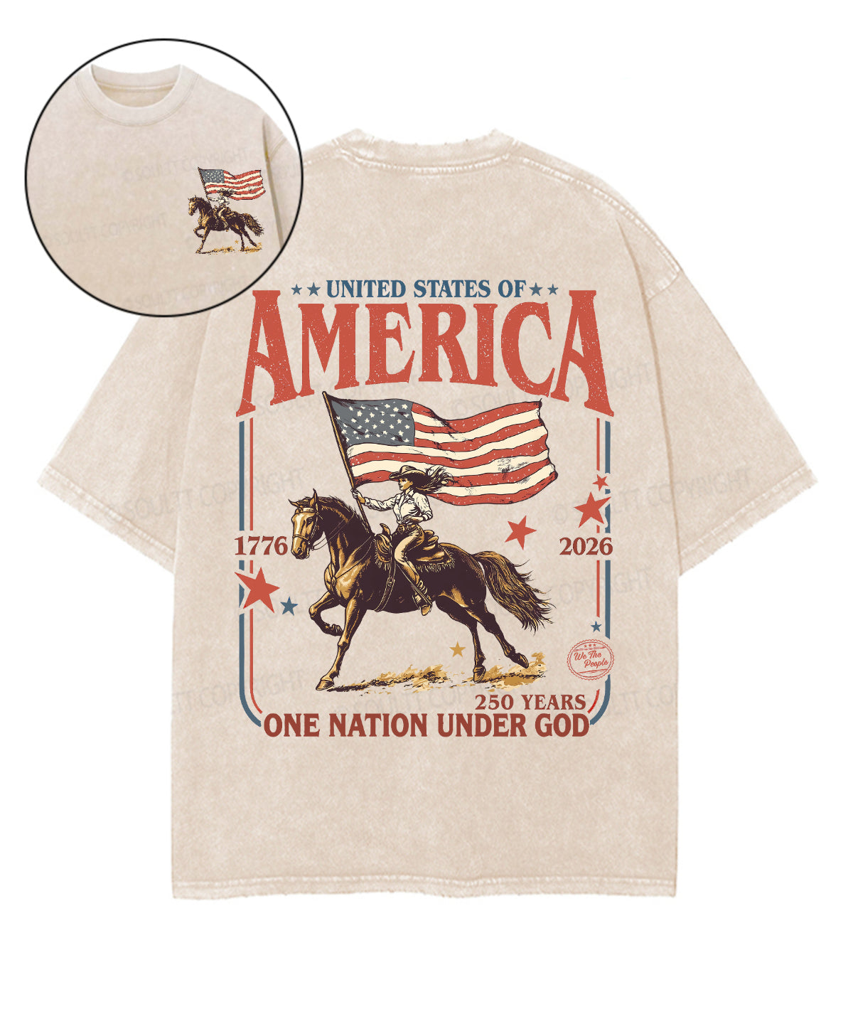 One Nation Under God Double Sided Unisex Washed Christian T-shirt