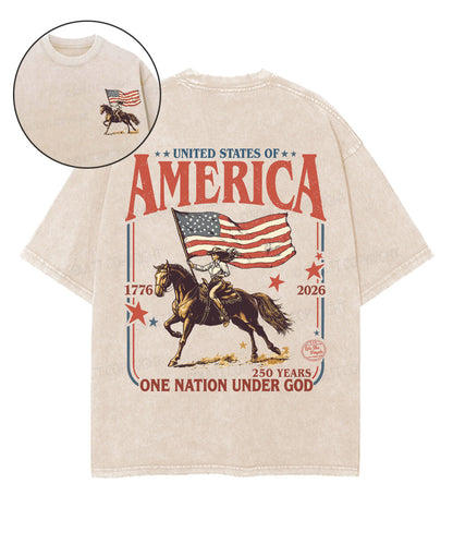 One Nation Under God Double Sided Unisex Washed Christian T-shirt