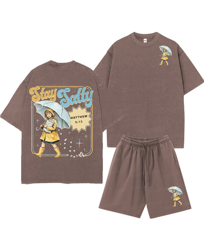Stay Salty Double Sided Unisex Christian Washed T-Shirt & Shorts
