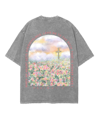 When My Heart Is Faint And Overwhelmed, Lead Me To The Mighty Double Sided Unisex Washed Christian T-shirt