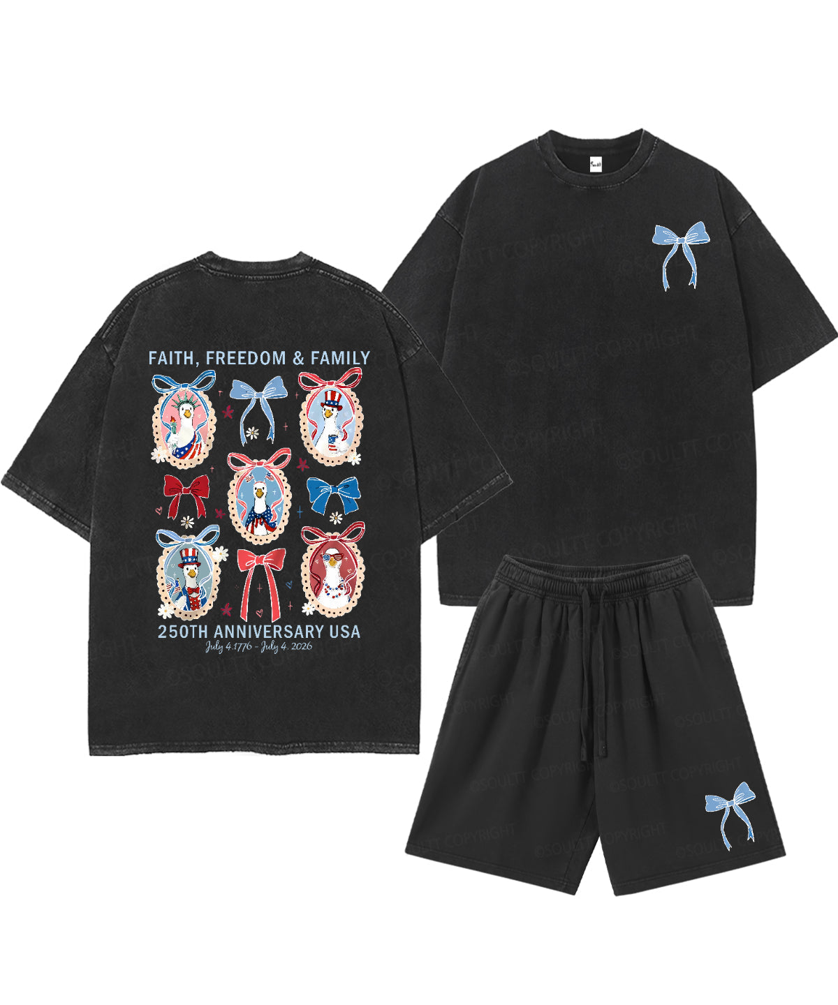 250 Years America Anniversary Double Sided Unisex Christian Washed T-Shirt & Shorts