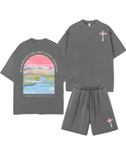 His Mercies Are New Every Morning Double Sided Unisex Christian Washed T-Shirt & Shorts