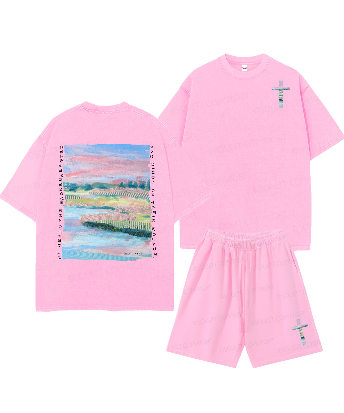 He Heals The Brokenhearted Double Sided Unisex Christian Washed T-Shirt & Shorts