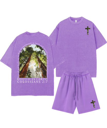 Rooted In Christ Double Sided Unisex Christian Washed T-Shirt & Shorts