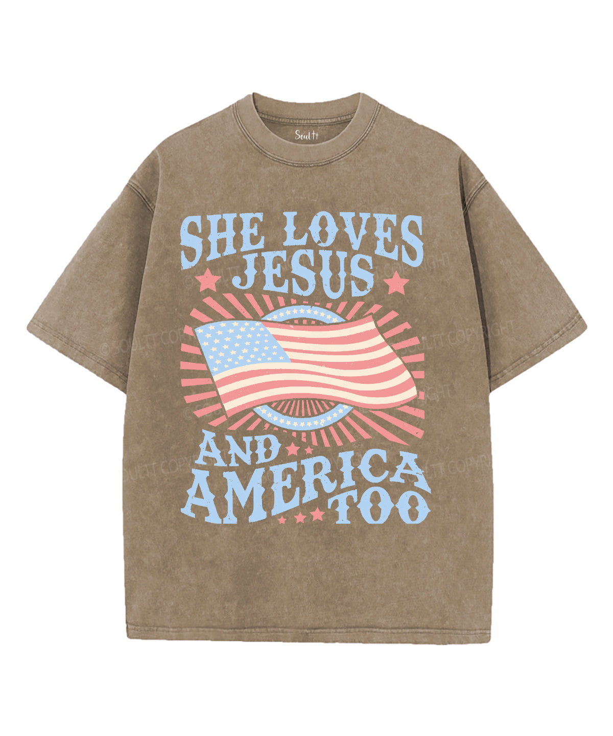She Loves Jesus And America Too Unisex Washed Christian T-shirt