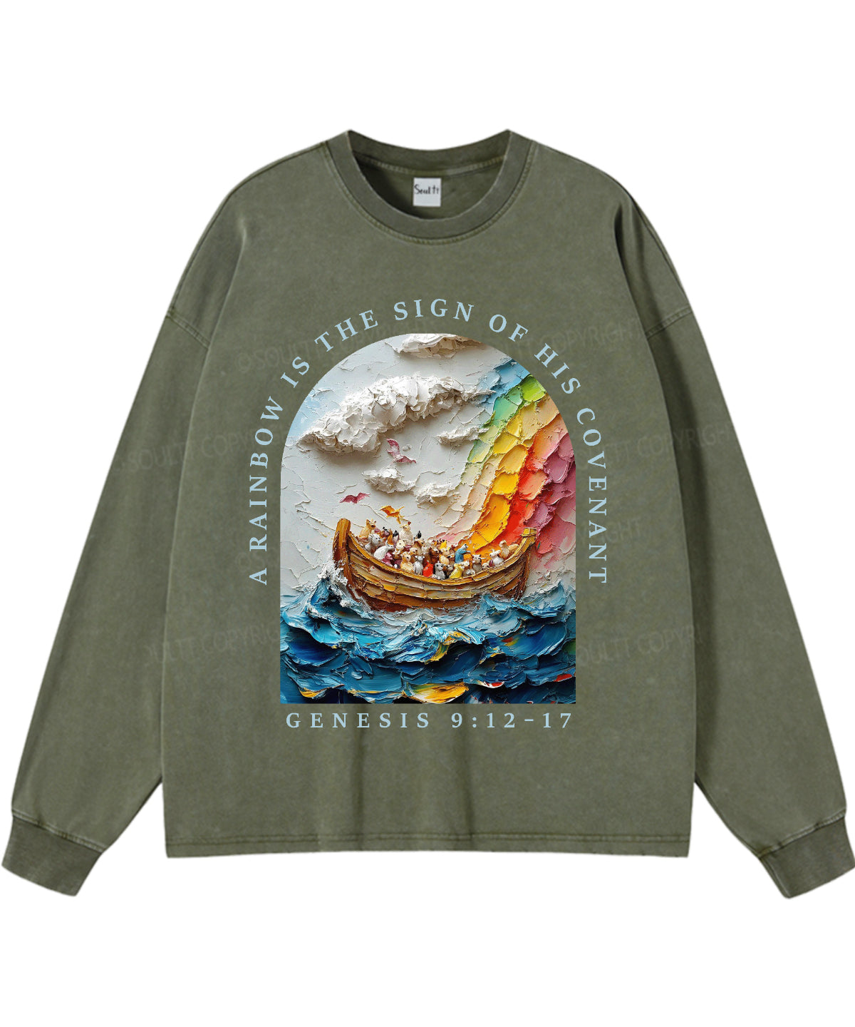 A Rainbow Is The Sign Washed Christian Long-sleeve T-shirt