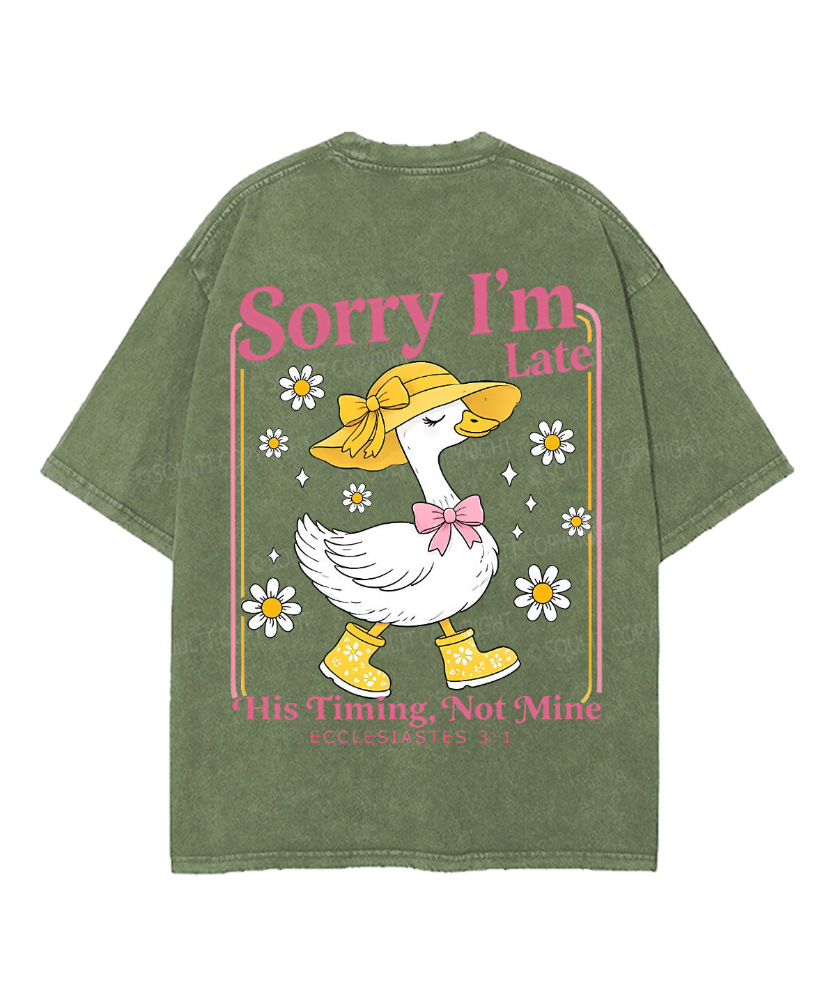 Sorry I’m Late, His Timing Not Mine Double Sided Unisex Washed Christian T-shirt